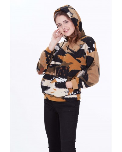 KAPÜŞONLU DESENLİ POLAR SWEAT